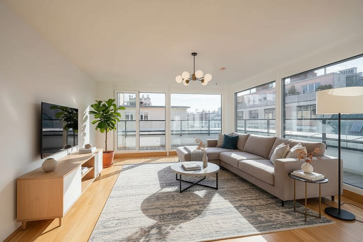 Moderne, lichtdurchflutete DG-Wohnung: 3,5 Zimmer mit Terrasse, Nähe U4 Friedensbrücke